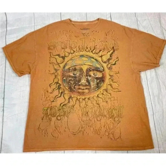 Sublime Long Beach Sun Orange Destroyed Oversized Tee T Shirt Top Rock 90’s S M - Picture 9 of 14